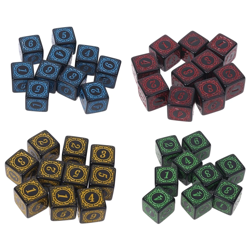 

Y1UC 10Pcs D6 Polyhedral Dice Square Edged Numbers 6 Sided Dices Beads Table Board Role Play Game