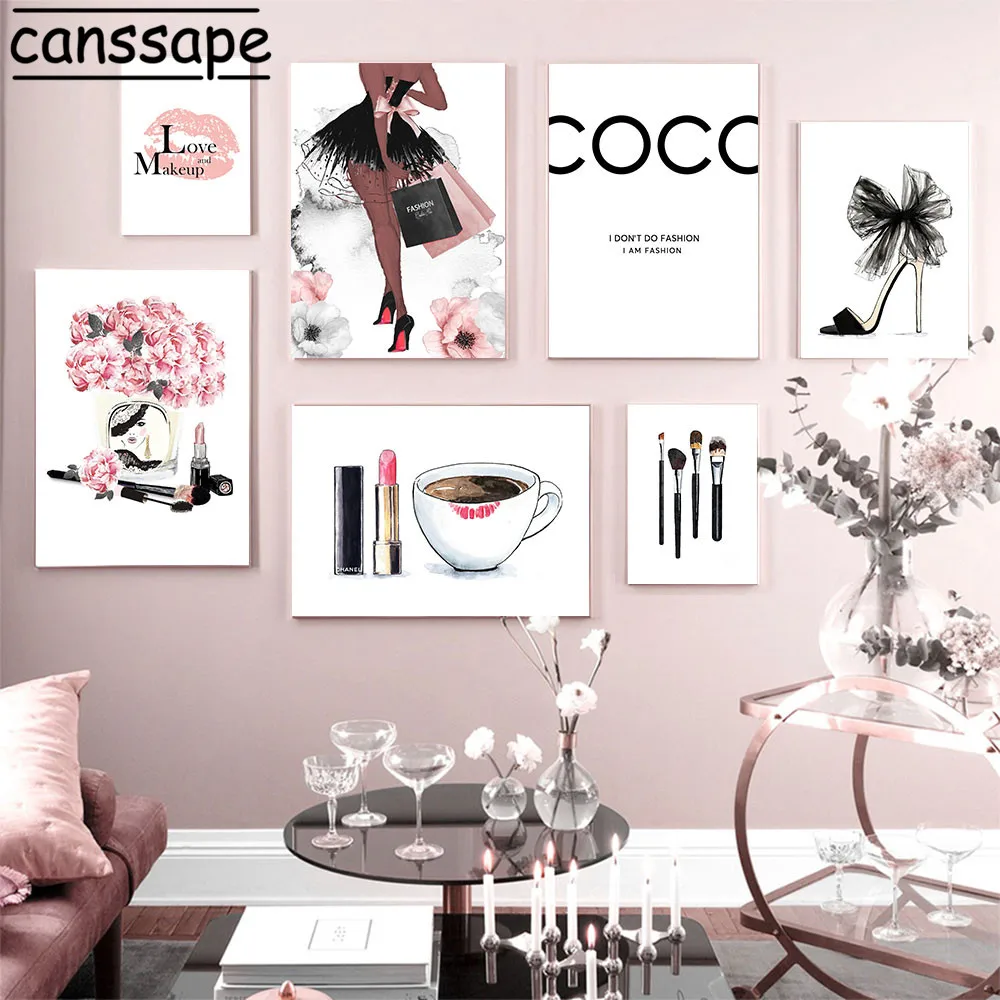 Модный плакат макияж холст живопись помада губы настенный художественный принт