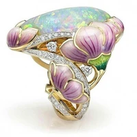 foydjew hot sale fine new 2022 enamel color imitation opal rings european american epoxy resin flower engagement ring for women