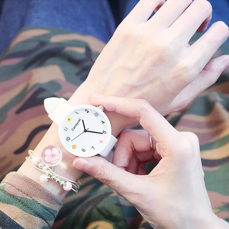 

2021 Ins Candy Color Wrist Watch Cute Sakura Women Watches Korean Silicone Jelly Watch Reloj Mujer Clock Gifts for Women