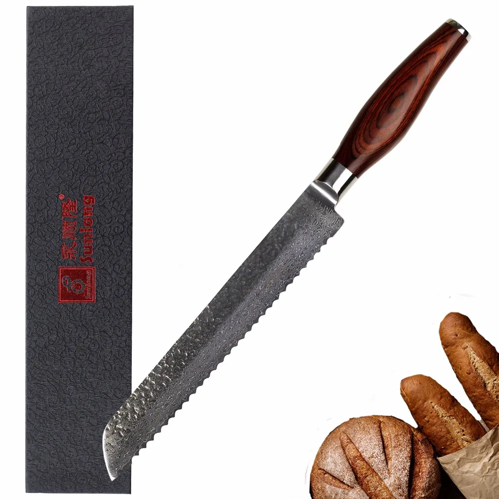 Нож для хлеба Sunlong зубчатый японский молоток из дамасской стали 8 дюймов слайсер с