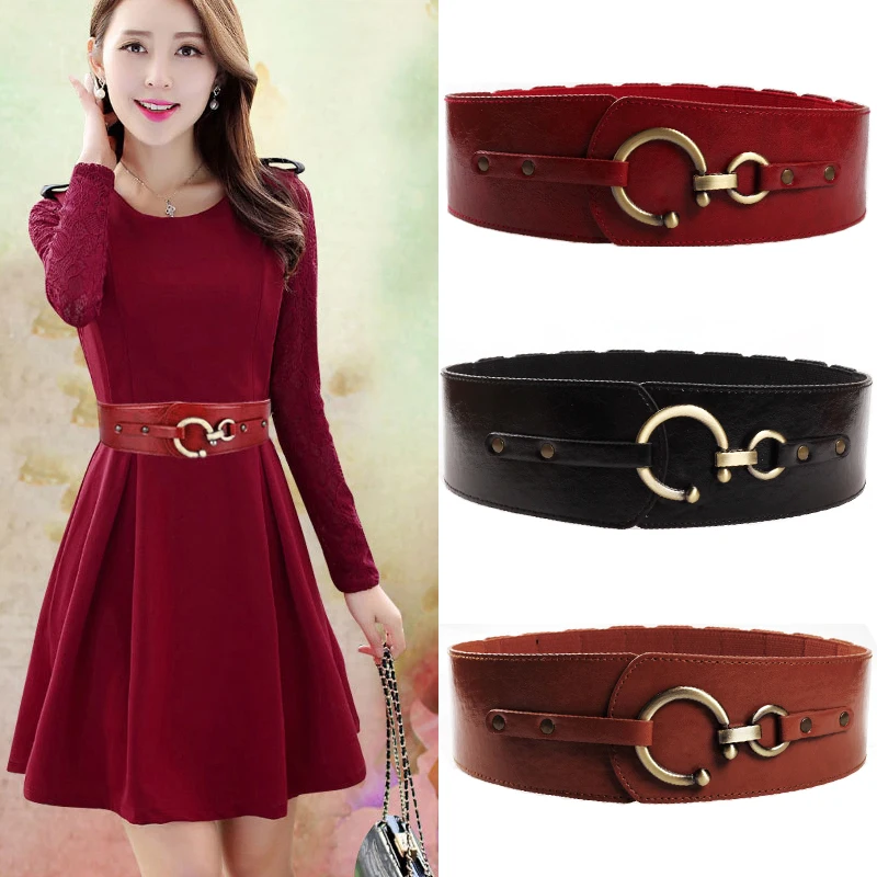 Новые модные кожаные широкие ремни для женщин платье пряжка свободный