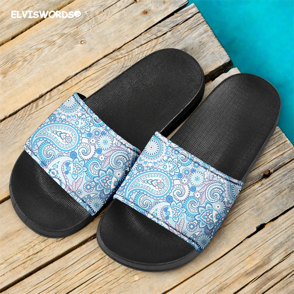 

ELVISWORDS Traditional Paisley Pattern Women Slippers Summer Indoor Casual FLats Ladies Flip Flops Home Comfortable Girls Slides
