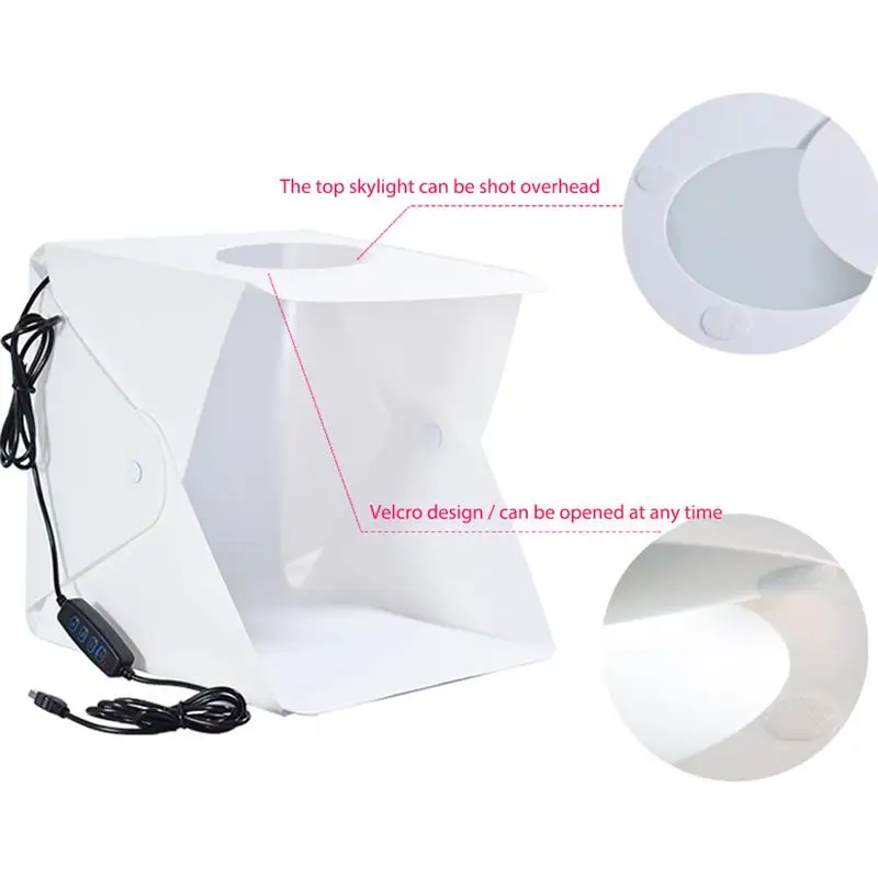 

20/30/40cm Light Box LED Three-Color USB Rechargeable Portable Photography Studio Folding Background Kit for DSLR Camera