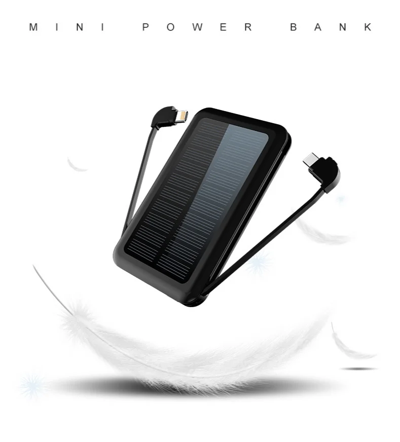 10000mAh Solar Power Bank Fast Charger Built in Cable LCD Type C Powerbank Portable Charging for Iphone Xiaomi gift | Мобильные