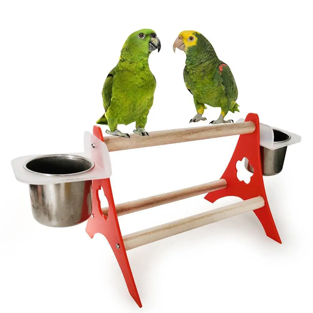 

Pet Bird Parrot Stand Platform Playground Wood Tripod Perch Gym Feeder Cups Toys For Bird Accessories Supplies