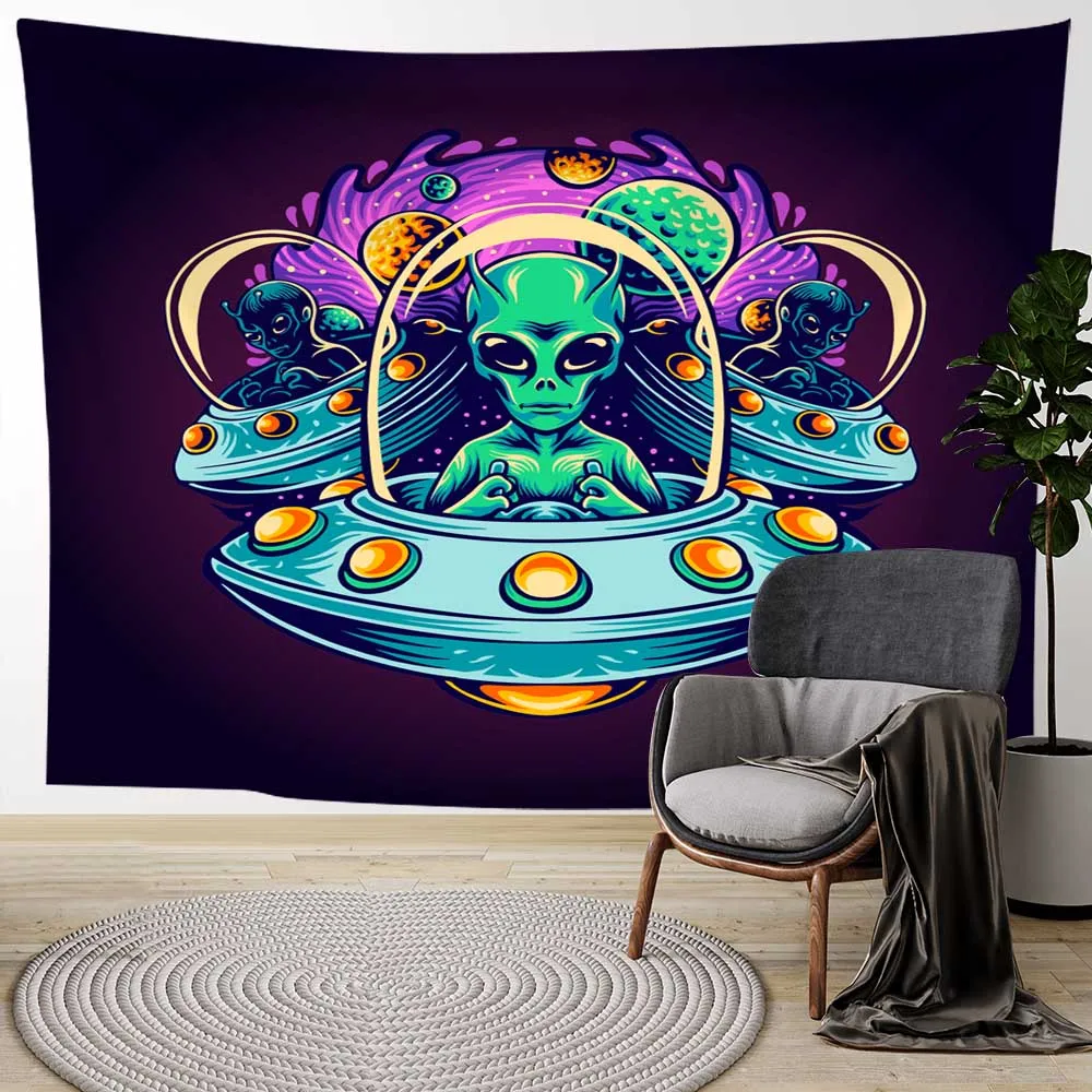 

Aesthetic Tapestry Wall Hanging Cartoon Alien Printed Wall Tapestry Home Bedroom Decor Witchcraft Supplies 0.75*1/1.3*1.5/1.5*2m