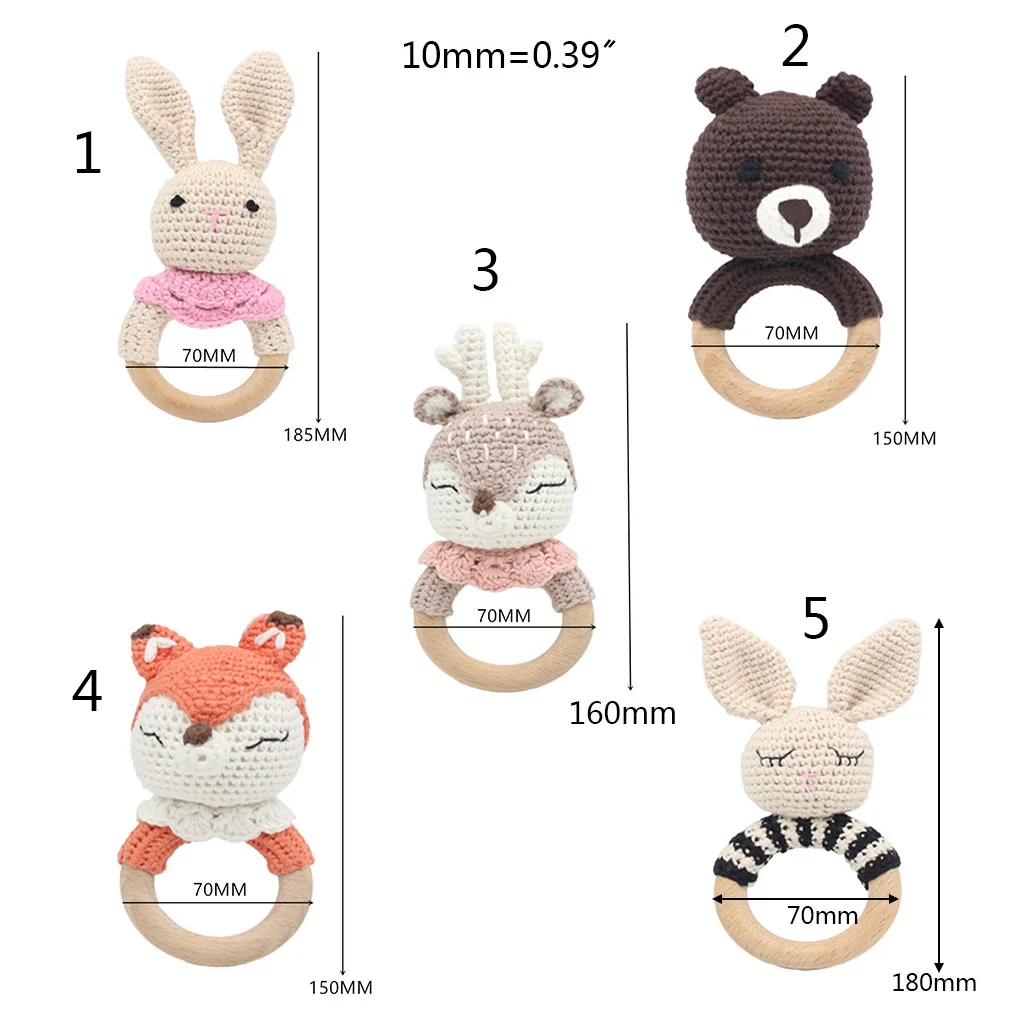 

Crochet Wooden Ring Baby Teether Animal Rattle Chewing Teething Nursing Soother