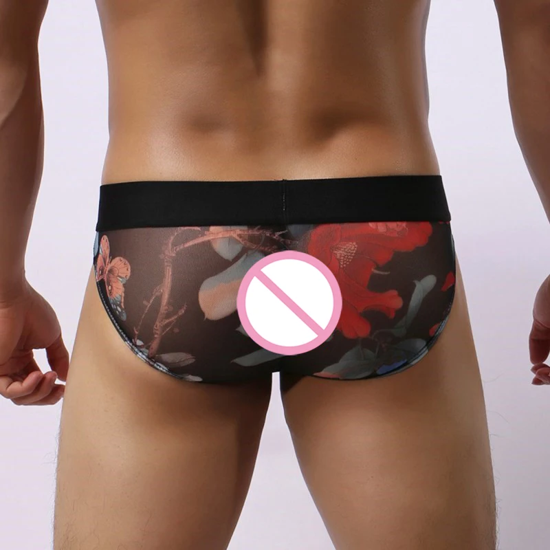 Сетчатое нижнее белье с цветочным принтом Мужские дышащие сетчатые трусы