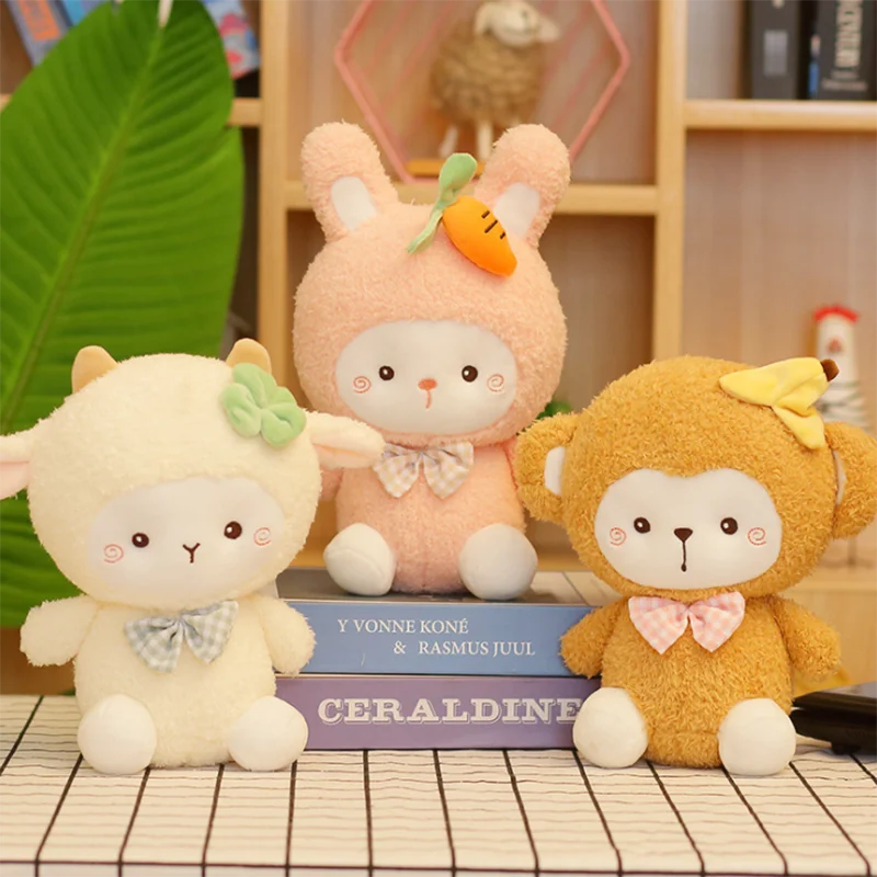 23/35cm Kawaii Fruit Cartoon Animals Banana Monkey Carrots Rabbits Cute White Lamb Sheep Plush Cuddly Toys for Baby Girl Kids |