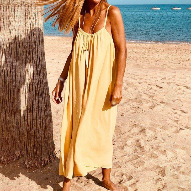 Женский комбинезон без рукавов миди модное с лямками повседневное Спагетти