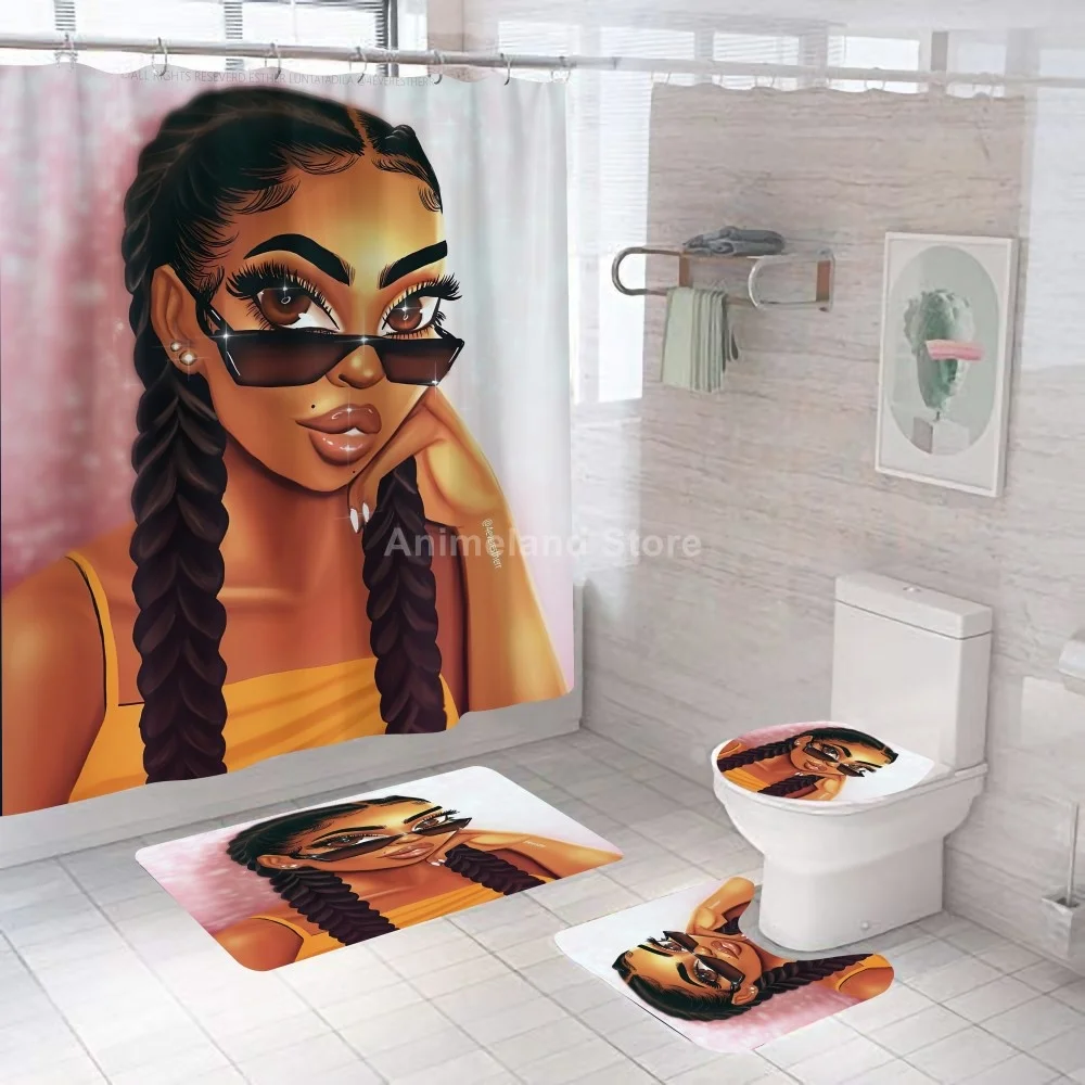 Занавеска для душа в форме подсолнуха милой Африканской девушки занавеска