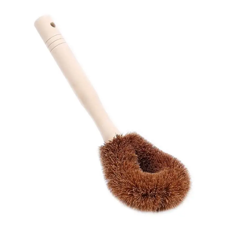 

1pc Natural Coconut Brown Non-stick Oil Long Handle Pot Brush Dish Washing Oil Cleaning Brush Can Hang Type Household Cleaning
