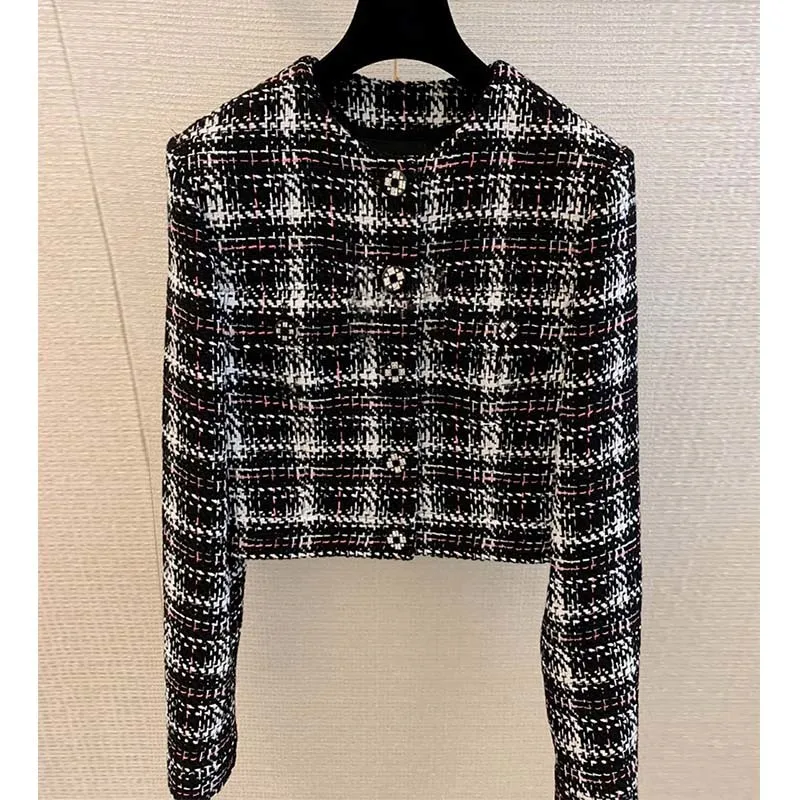 

Куртка Atheflow женская короткая из твида, шерстяная верхняя одежда в стиле ретро, однобортное пальто с круглым вырезом и длинным рукавом, в соц...