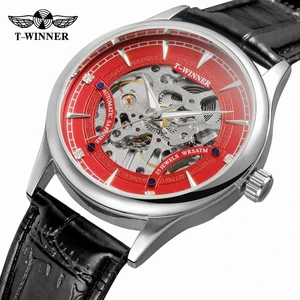 Hot Selling Fashion Men Mechanical Watch Winner Top Brand Luxury Casual
Leather Wristband Hollow Dial Design Waterproof Watches
