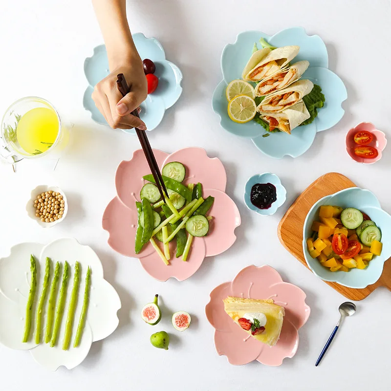 

Japanese Sakura Bone China Dinner Plate Cherry Blossom Glaze Ceramic Plate Steak Fruit Nuts Tray Salad Bowl Snack Dishes Plate