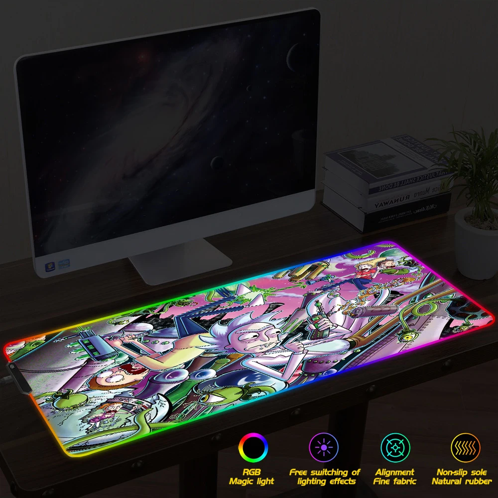 FFFAS Рик и Морти RGB Коврик для компьютерной мыши светодиодный коврик игровой с