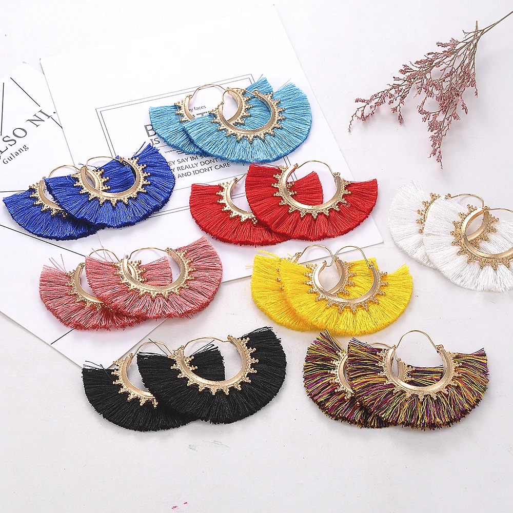 Богемные серьги с бахромой Женские винтажные длинные кисточками модные