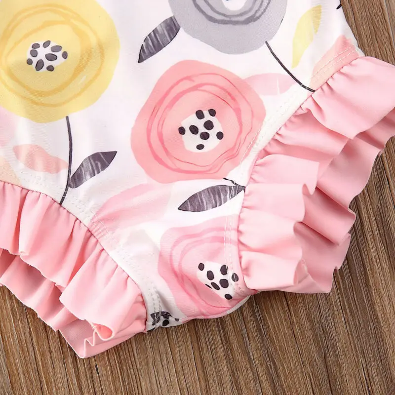 Одежда для купания с цветочным принтом на одно плечо маленьких девочек Цельный