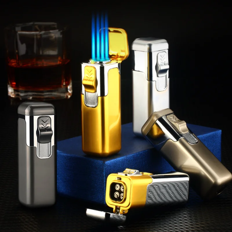 New Windproof Torch Jet Lighter Spray Gun Turbo Gas Metal Four Nozzles Butane Cigar Cigarettes Lighters Smoking Accessories