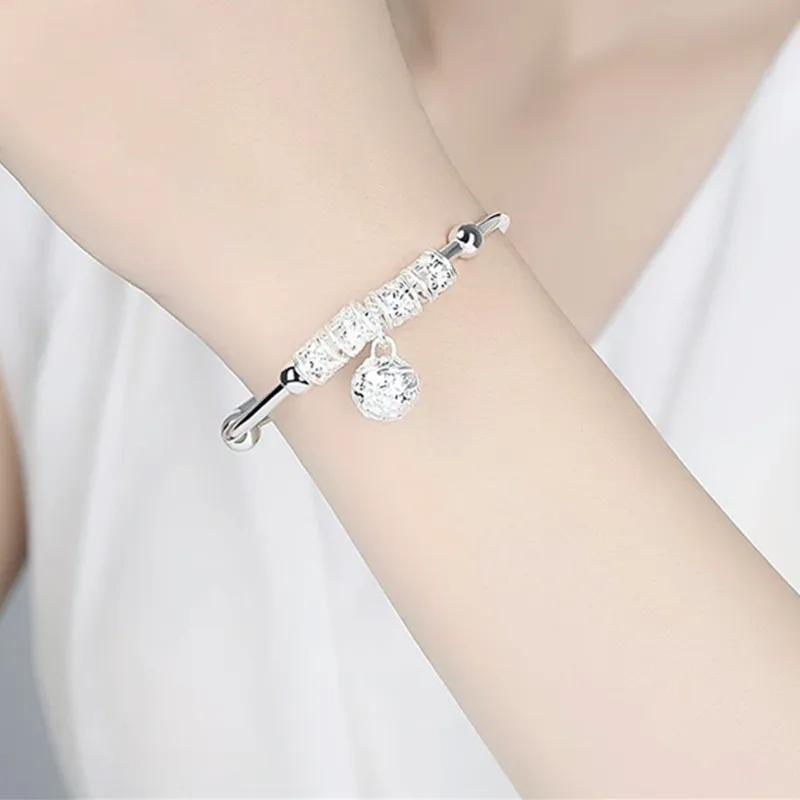 Модное серебряное 925 пробы Серебряное очарование искусственный камень браслет манжета браслет шар колокол подвески для женщин ювелирные изделия подарок