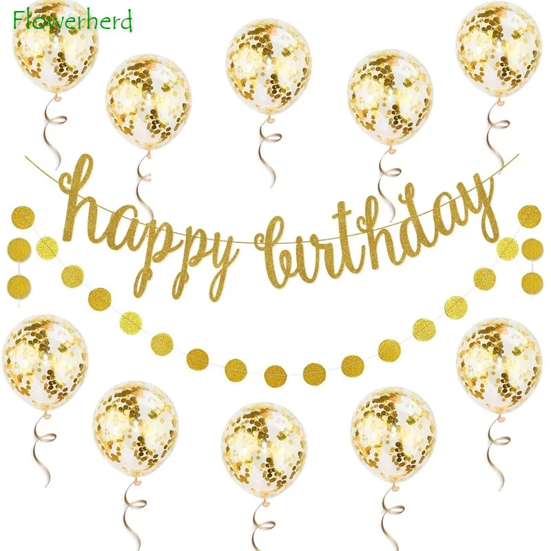 

Gold Happy Birthday Banner Confetti Balloon Birthday Decoration Kit Confetti Balloons for Birthday Party Decorations Pre-Strung