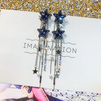 fyuan korean style shiny star drop earrings for women new bijoux long tassel blue crystal dangle earrings jewelry accessories