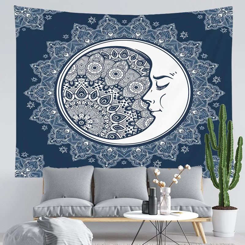 

Bohemia Print Background Cloth Tapestry Wall Hanging Cloth Room Decor Decoration Bedroom Moon Sun Face Psychedelic Boho Tapestry