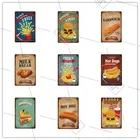 Фаст-фуд ресторан металлическая вывеска гамбургер картофель фри молочный хлеб винтажный узор жестяная тарелка магазин украшения стен доска