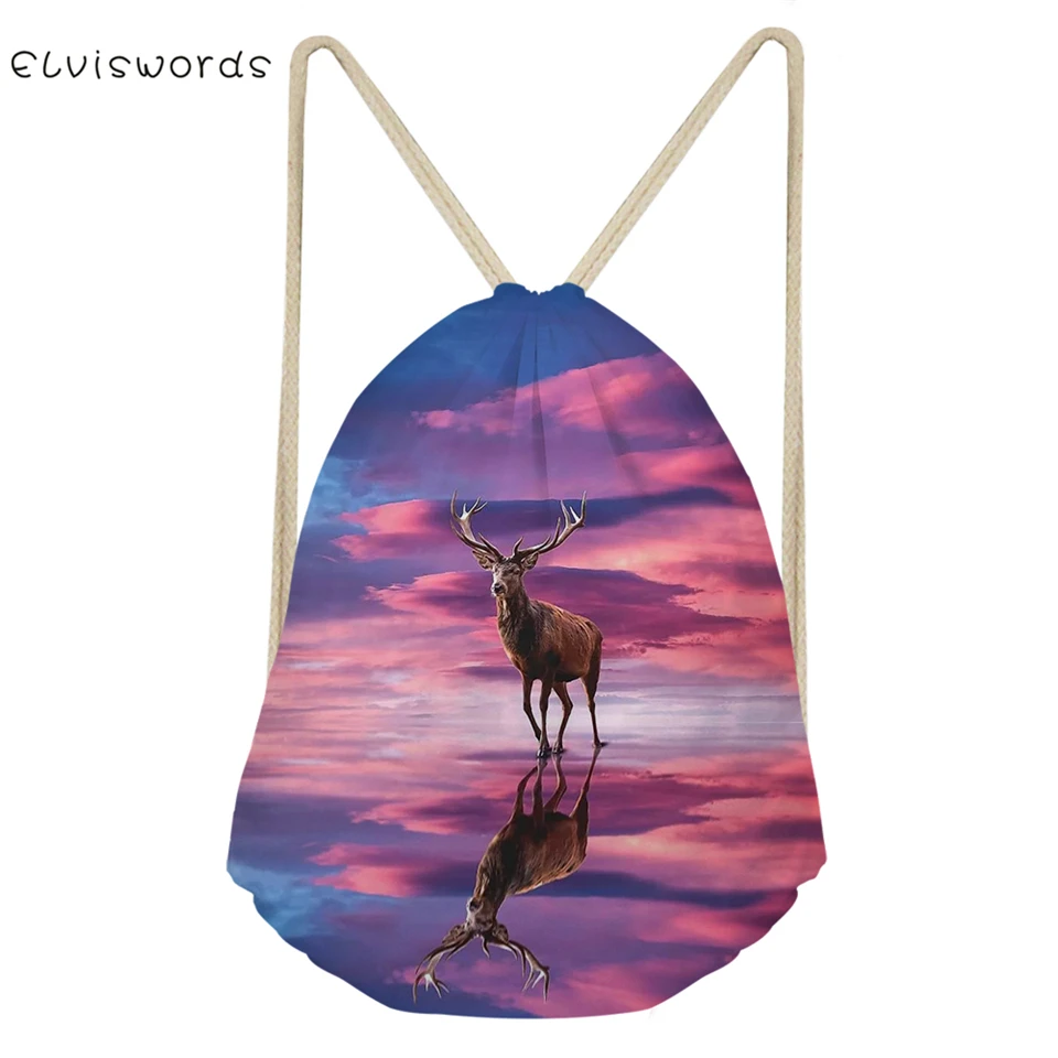 ELVISWORDS Fashion Women's Drawstring Bags Fantasy Deer Pattern Beach Shoes Pockets Boys &amp Girls Mini Travel Organizer | Багаж и