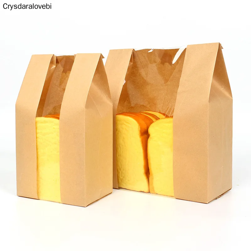 

50pcs Kraft Paper With Window Bread Packaging Bags Oil-proof Breakfast Breat Supplies Party Food Toast Clear Celebrate