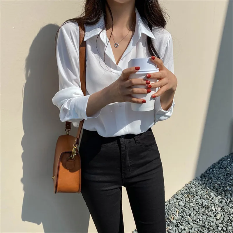 Рубашка Sungtin Женская Офисная с длинным рукавом Повседневная Блузка в Корейском