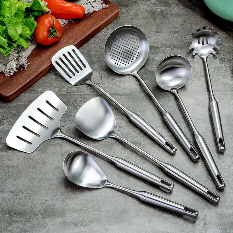 

2-7PCS Stainless Steel Cookware Set Kitchen Turner Soup Spoon Pasta Server Strainer Cooking Tools Utensils Kitchenware