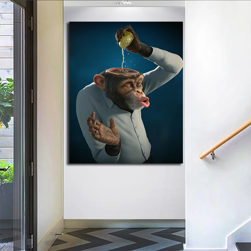 OUCAG забавная картина с изображением лимонной обезьяны на стену гориллы постер