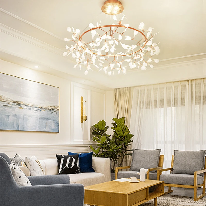 

Europe Style Acrylic Black Gold LED Firefly Chandelier Leaves Art Decorative Industrial Light AC110/220V Cafe Hotel Free Ship