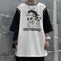 hip hop patchwork panelled fake two pieces men t shirt vintage style new kpop cool clothes harajuku casual all match streetwear