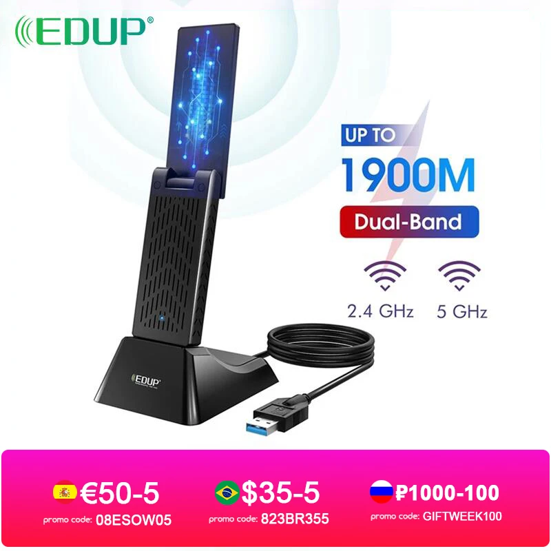 Wi-Fi адаптер EDUP 1900 Мбит/с, двухдиапазонный, 2,4/5 ГГц - изображение