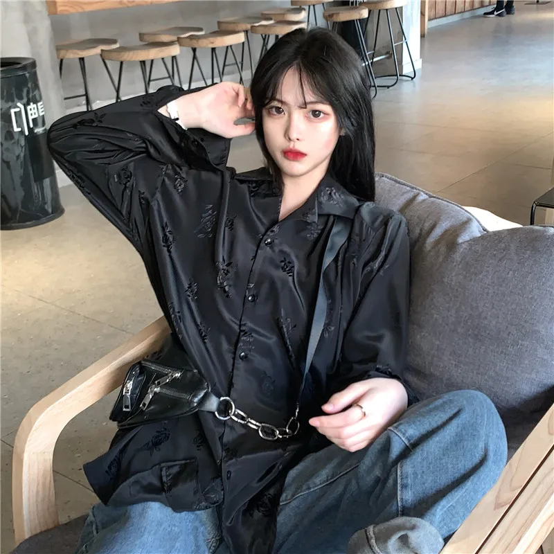

Autumn 2020 new Korean loose retro style blouse shirt female design long-sleeved print tops elegant shirts for women