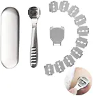 Ручка из нержавеющей стали для педикюра, бритва для мозолей, уход за ногами, жесткий инструмент для удаления кожи с чехлом, 10 сменных лезвий, инструменты для педикюра