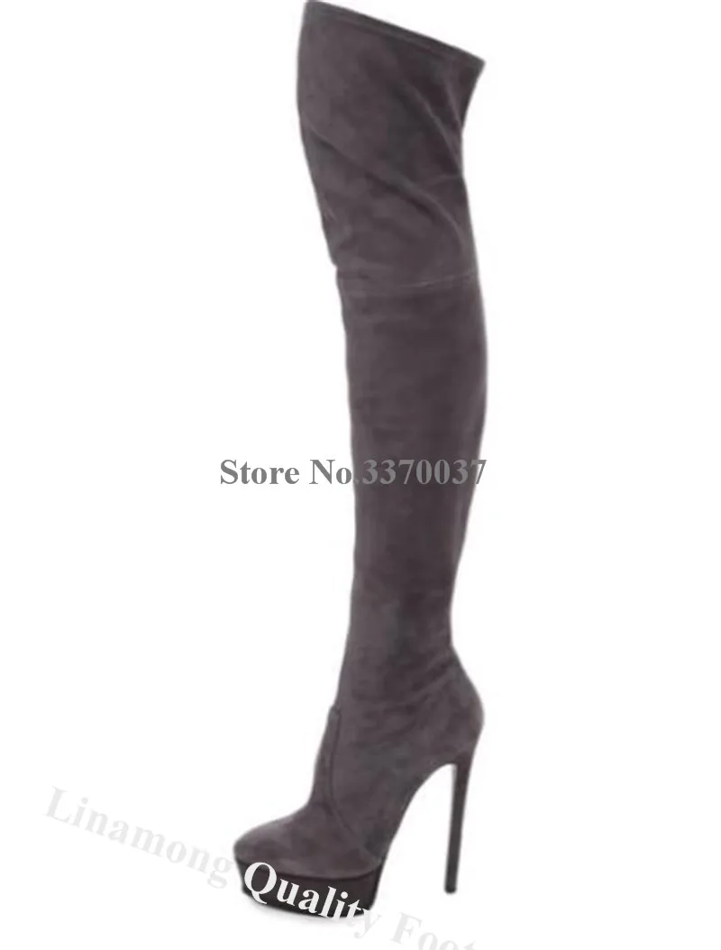 

Linamong Newest Sexy Banded Over Knee High Platform Stiletto Heel Boots Slim Elastic Thigh Long High Heel Boots Dress Shoes