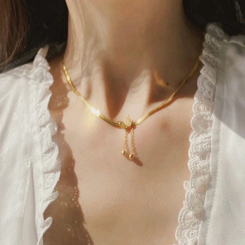 

Vintage Butterfly Necklace For Women Gold Stainless Steel Blade Snake Chains Aesthetic Charms Choker Women jewelry Gift To Mujer