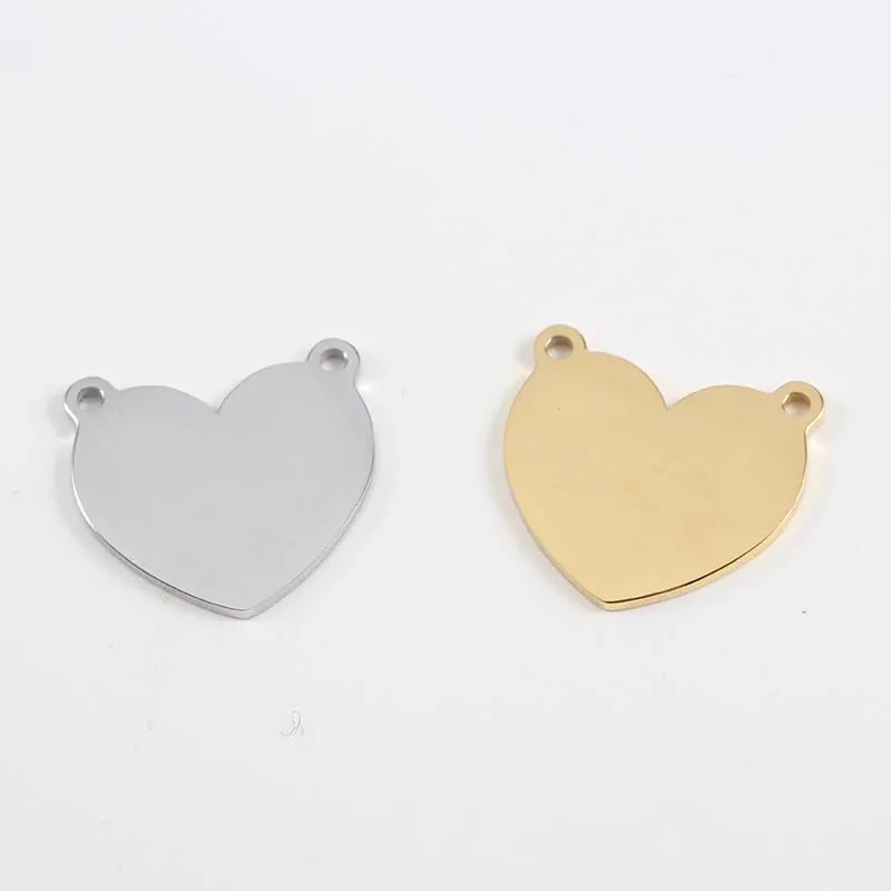 

5pcs/Lot Stainless Steel Mirror Polish Heart Shaped Charms Connectors Two Holes for DIY Jewelry Findings 19.3*20.5mm
