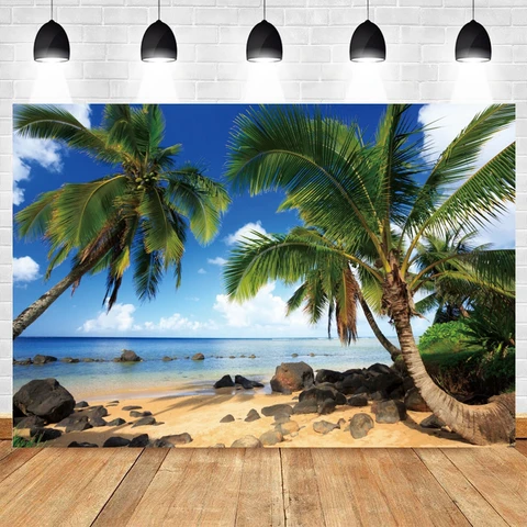 Фон для фотосъемки с изображением летних и морских тропических кокосовых деревьев