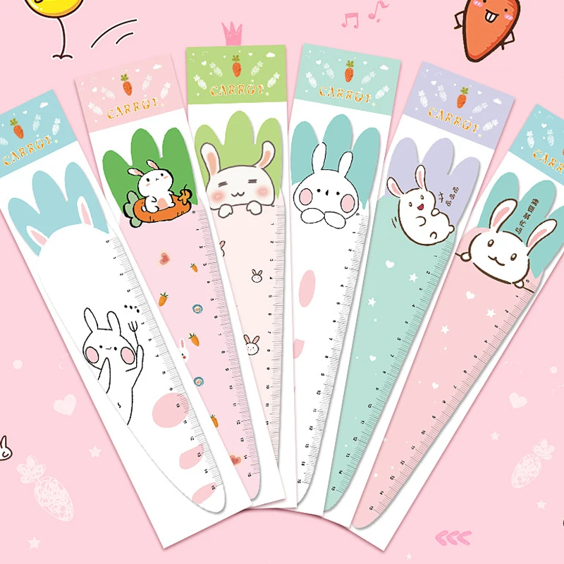 

6pcs 15 cm Cute Carrot Bunny Ruler Kawaii Stationery Cartoon Drawing Tools Gift Office School Kitten Straight Plastic Ruler