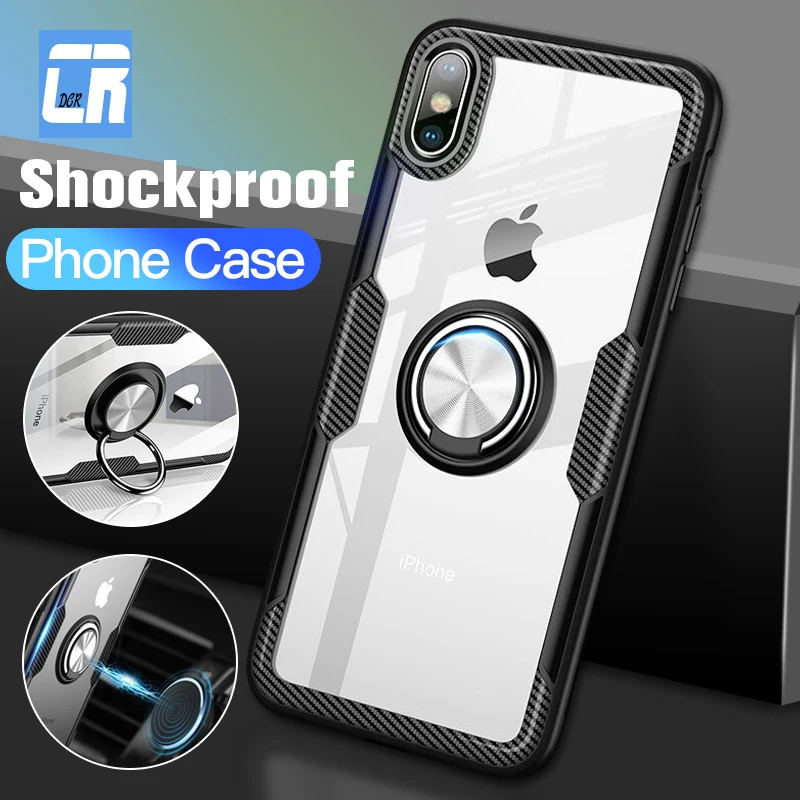 Роскошный автомобильный чехол с магнитным кольцом держателем для iPhone X 7 8 6S Plus