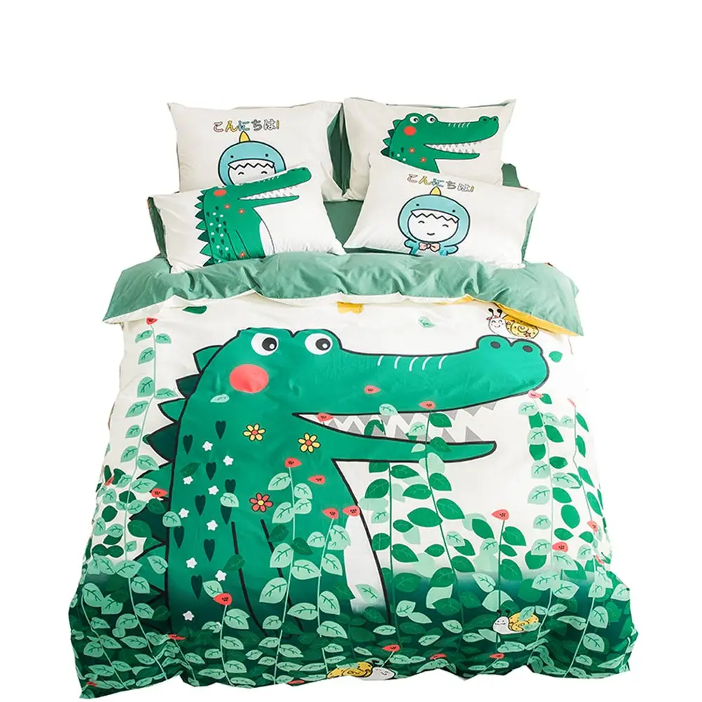 

Cartoon Green Crocodile Dinosaurs Bedding Sets Twin Queen Flat Sheet Fitted Sheet High Count Cotton Bedlinens Duvet Cover Set