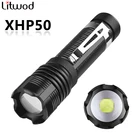 Миниатюрный светодиодный фонарик XHP50.2, сверхъяркий, 14500 лм, факел с алюминиевым корпусом, для вождения, для велосипеда или кемпинга, с аккумулятором AA, Litwod