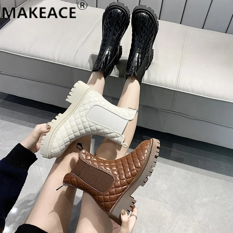 

2021 Winter Short-tube Women's Boots Chelsea Boots Outdoor Casual Snow Boots Girls Warm Cotton Shoes Platform Women's Shoes