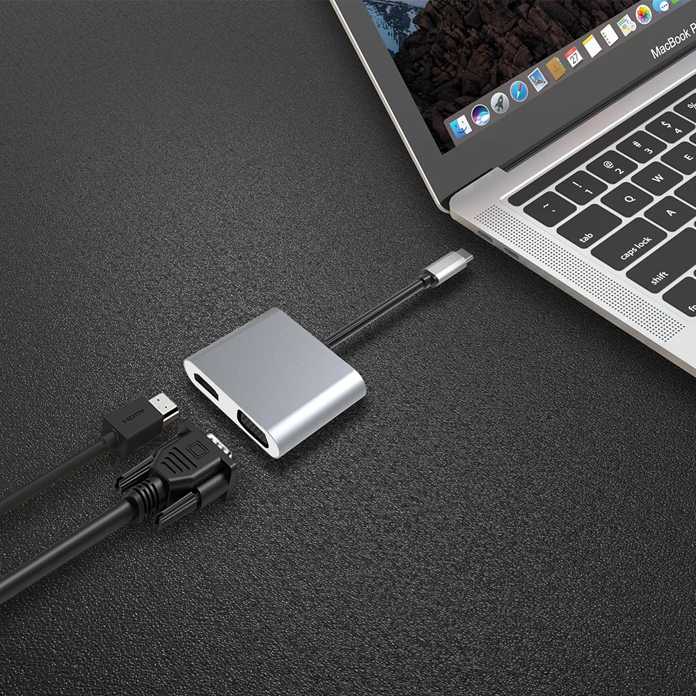 Адаптер для видеоконвертера DeepFox 2 в 1 Usb Type C на 4k Hdmi Vga T Usb-C внешний адаптер