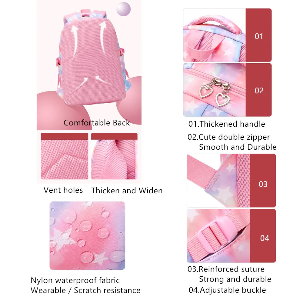 Cartoon Star Printing Girls School Backpacks Children Schoolbag for Girl Princess Backpack with Lunch Case Kids Bookbag Satchels